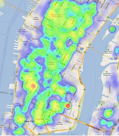 Crowd pressure heatmap over Manhattan for Crowd Pressure Maps
